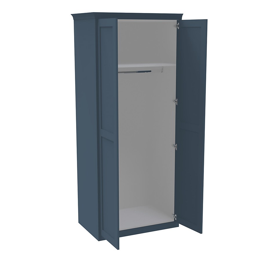 House Beautiful Realm Fitted Look Double Wardrobe, White Carcass - Navy Blue Shaker Doors (W) 1001mm x (H) 2256mm