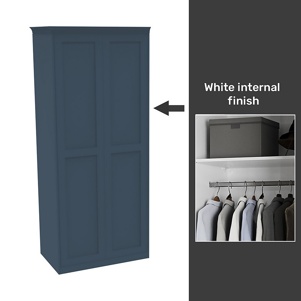 House Beautiful Realm Fitted Look Double Wardrobe, White Carcass - Navy Blue Shaker Doors (W) 1001mm x (H) 2256mm