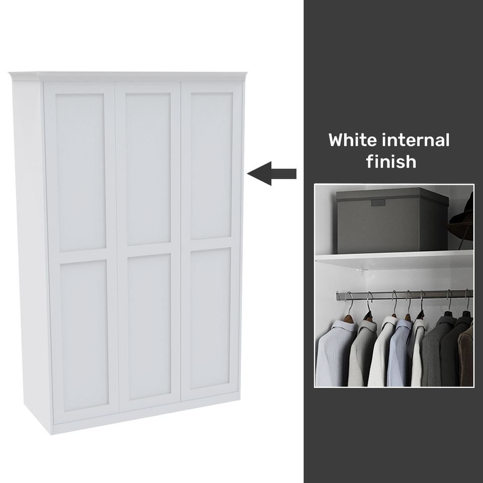 House Beautiful Realm Fitted Look Triple Wardrobe, White Carcass - White Shaker Doors (W) 1451mm x (H) 2256mm