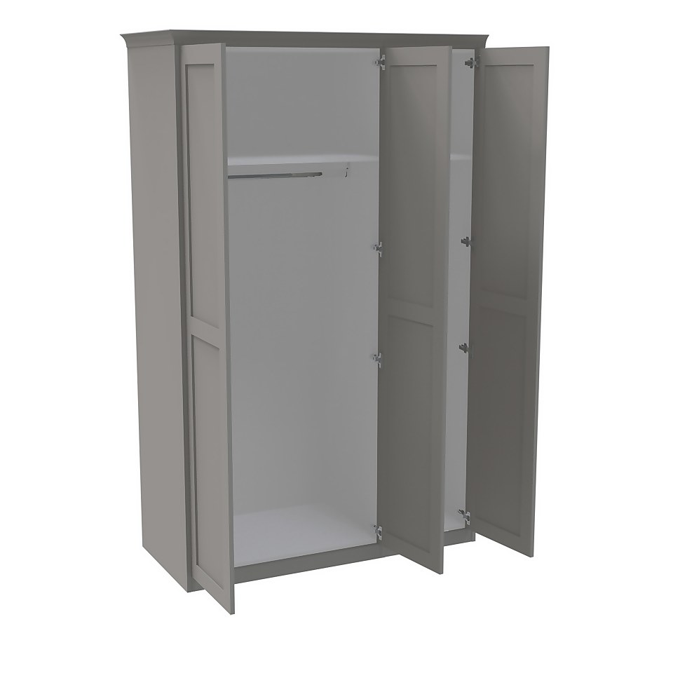 House Beautiful Realm Fitted Look Triple Wardrobe, White Carcass - Grey Shaker Doors (W) 1451mm x (H) 2256mm