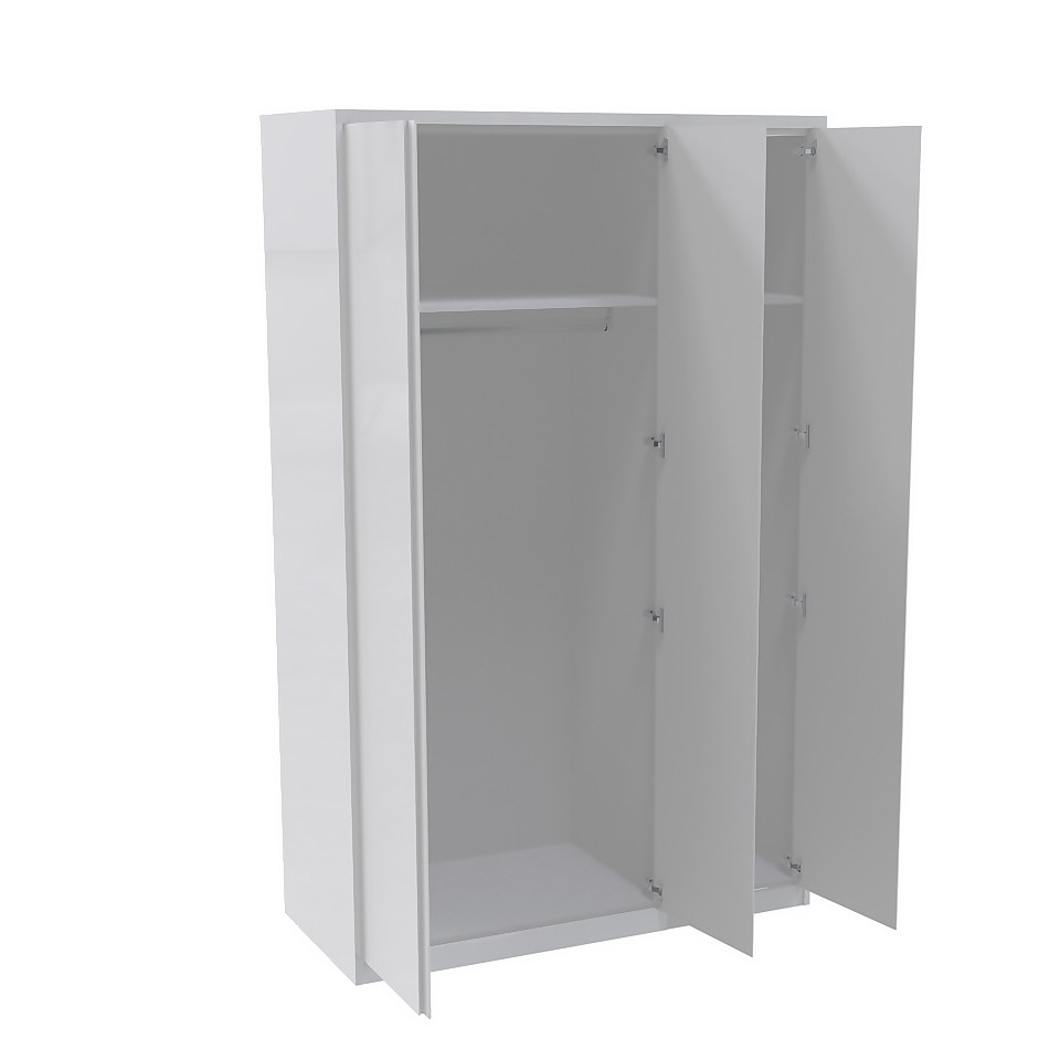 House Beautiful Escape Fitted Look Triple Wardrobe, White Carcass - Gloss White Handleless Doors (W) 1390mm x (H) 2226mm