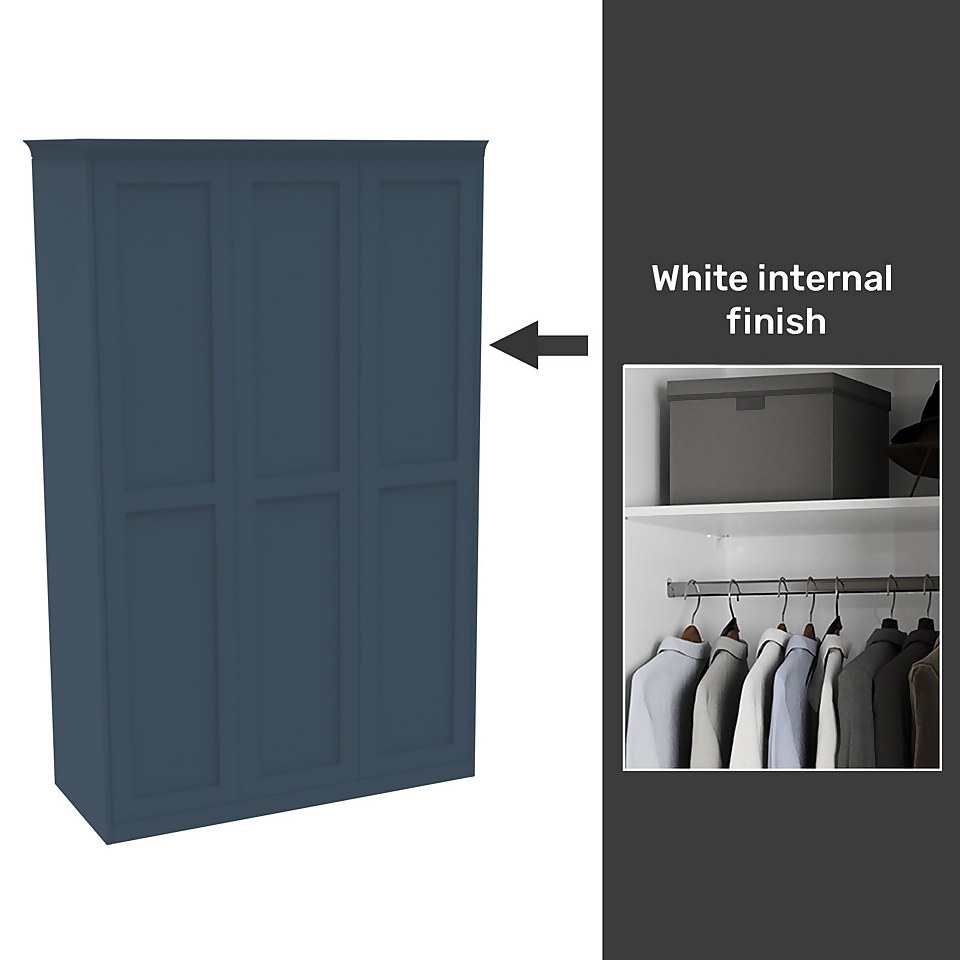 House Beautiful Realm Fitted Look Triple Wardrobe, White Carcass - Navy Blue Shaker Doors (W) 1451mm x (H) 2256mm