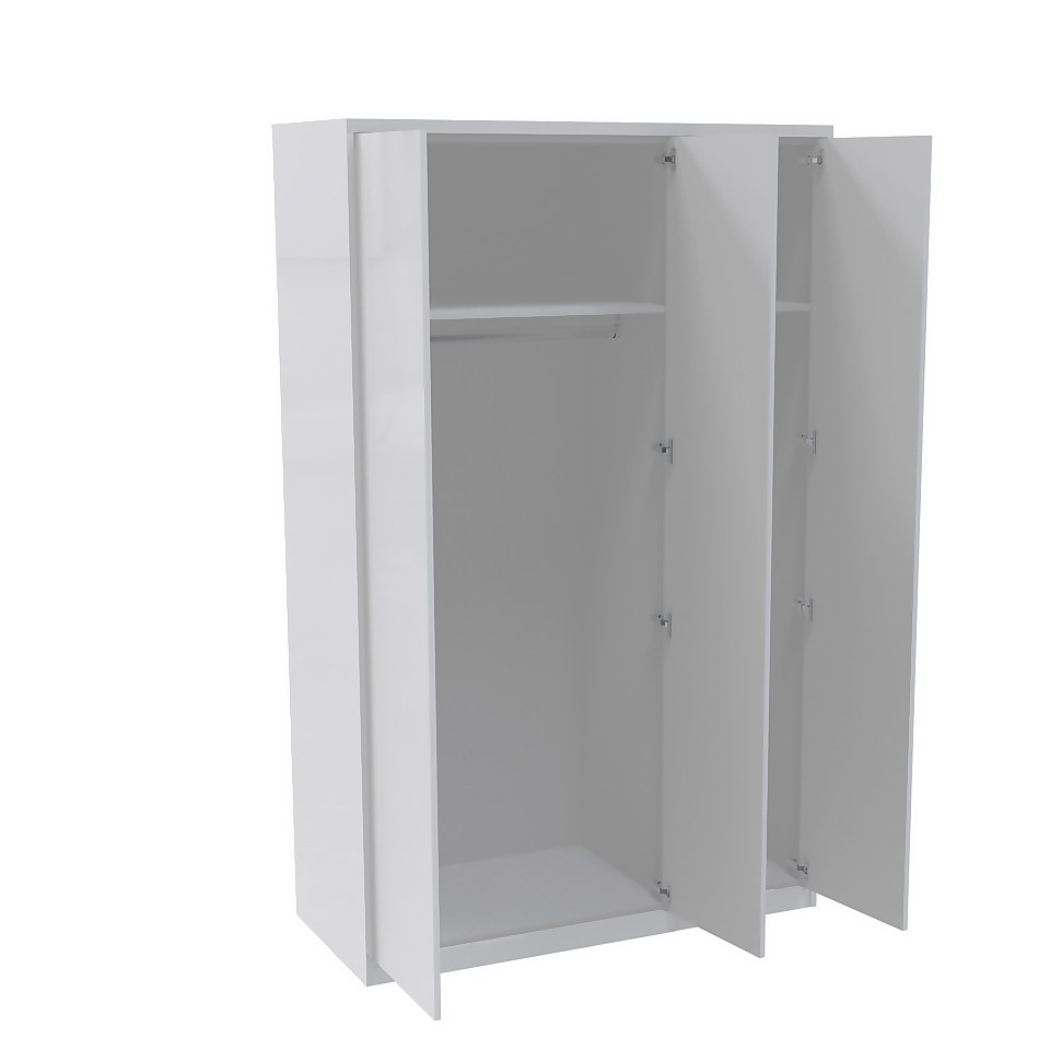 House Beautiful Honest Fitted Look Triple Wardrobe, White Carcass - Gloss White Slab Doors (W) 1390mm x (H) 2226mm