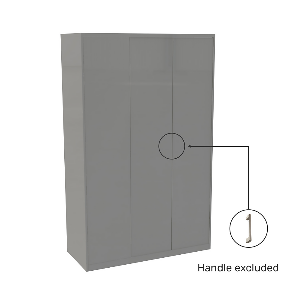 House Beautiful Honest Fitted Look Triple Wardrobe, White Carcass - Gloss Grey Slab Doors (W) 1390mm x (H) 2226mm