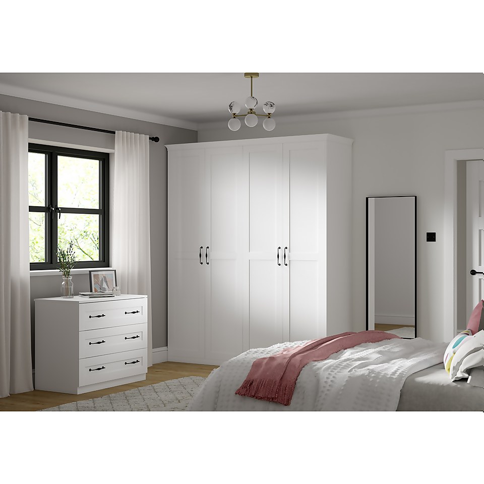House Beautiful Realm Fitted Look Quad Wardrobe, White Carcass - White Shaker Doors (W) 1901mm x (H) 2256mm
