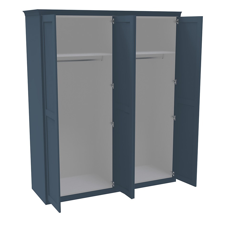 House Beautiful Realm Fitted Look Quad Wardrobe, White Carcass - Navy Blue Shaker Doors (W) 1901mm x (H) 2256mm