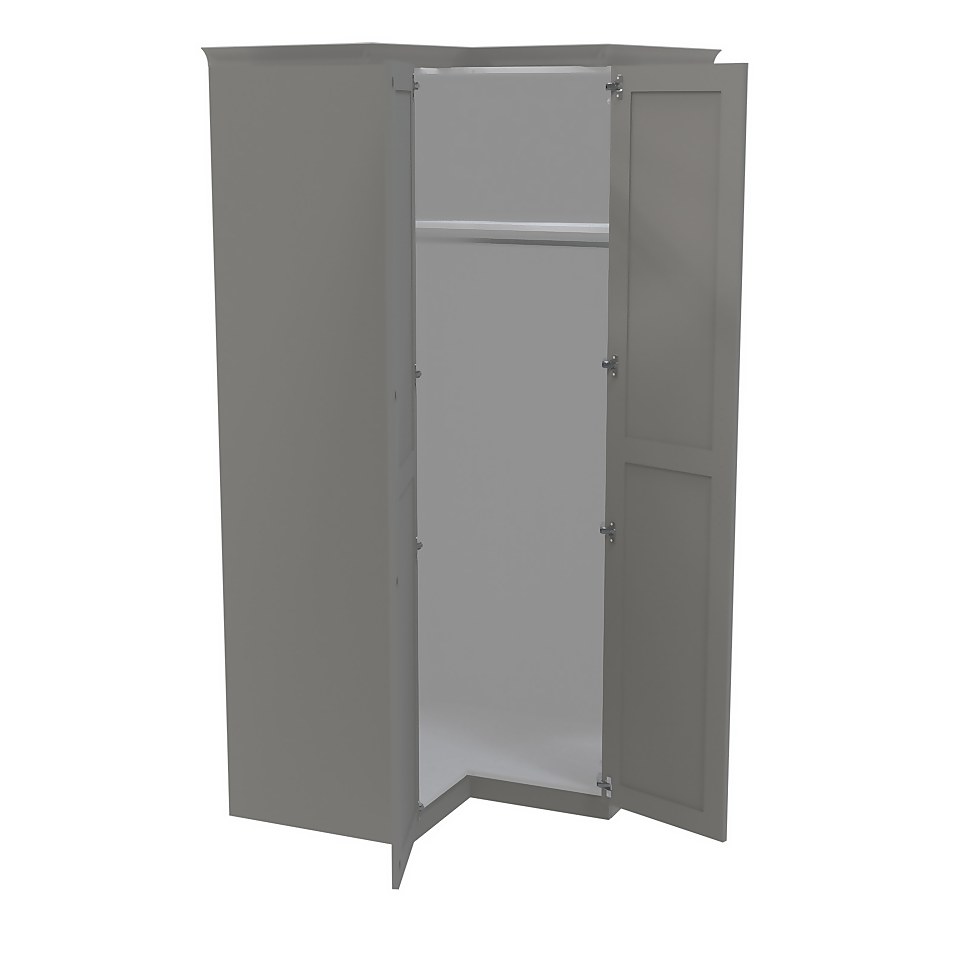 House Beautiful Realm Fitted Look Corner Wardrobe, White Carcass - Grey Shaker Doors (W) 1103mm x (H) 2256mm