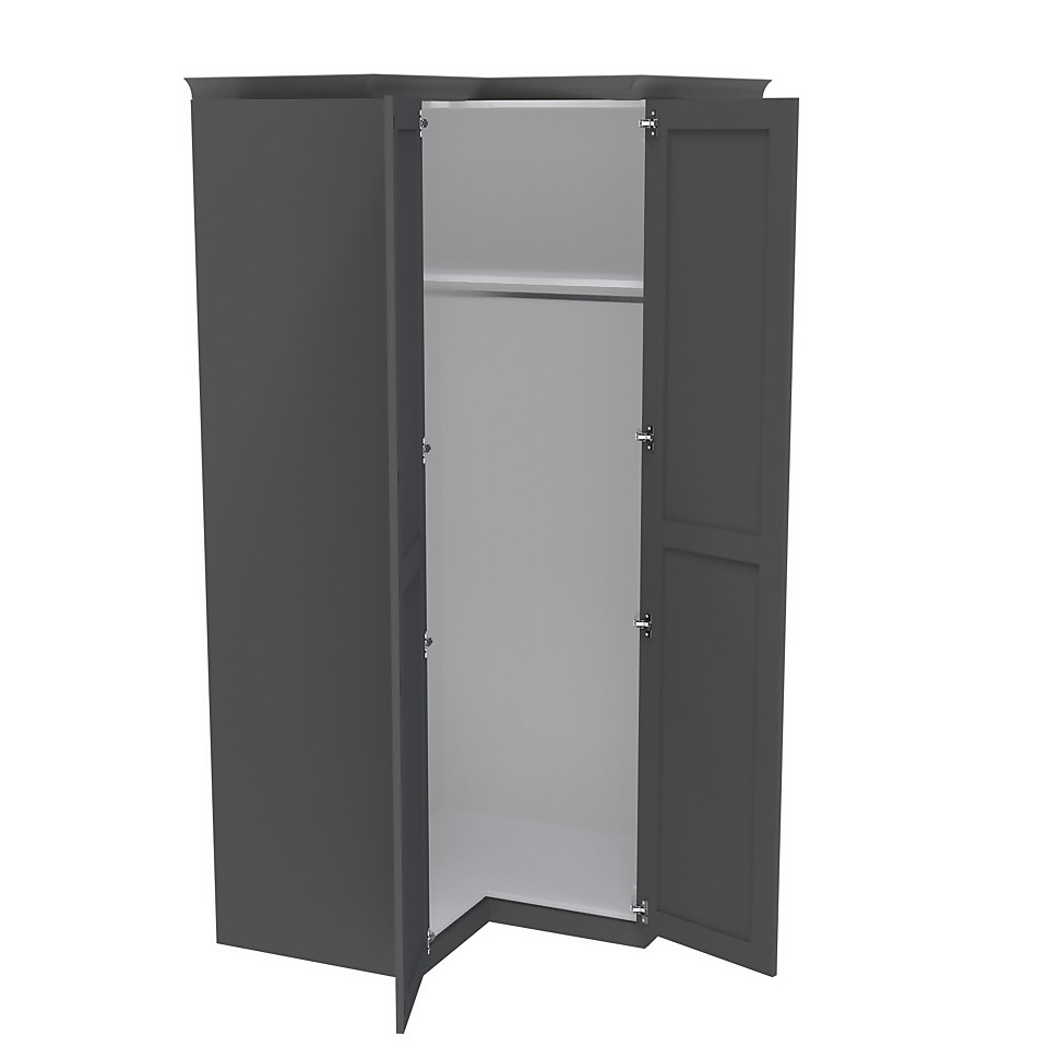 House Beautiful Realm Fitted Look Corner Wardrobe, White Carcass - Carbon Grey Shaker Doors (W) 1103mm x (H) 2256mm