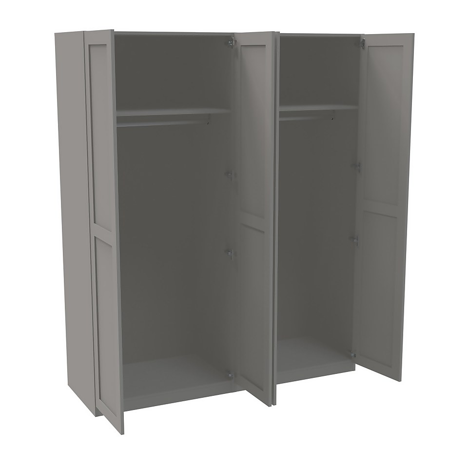 House Beautiful Realm Quad Wardrobe Grey Carcass Grey Shaker Doors W 1800mm x H 2196mm Homebase