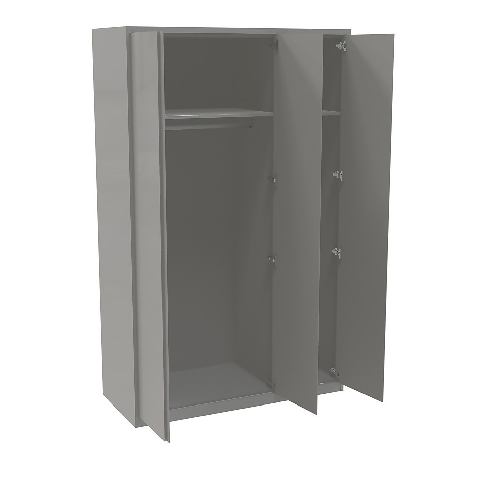 House Beautiful Escape Fitted Look Triple Wardrobe, Grey Carcass - Gloss Grey Handleless Doors (W) 1390mm x (H) 2226mm