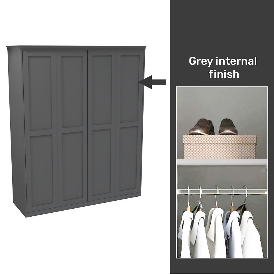 House Beautiful Realm Fitted Look Quad Wardrobe, Grey Carcass - Carbon Grey Shaker Doors (W) 1901mm x (H) 2256mm
