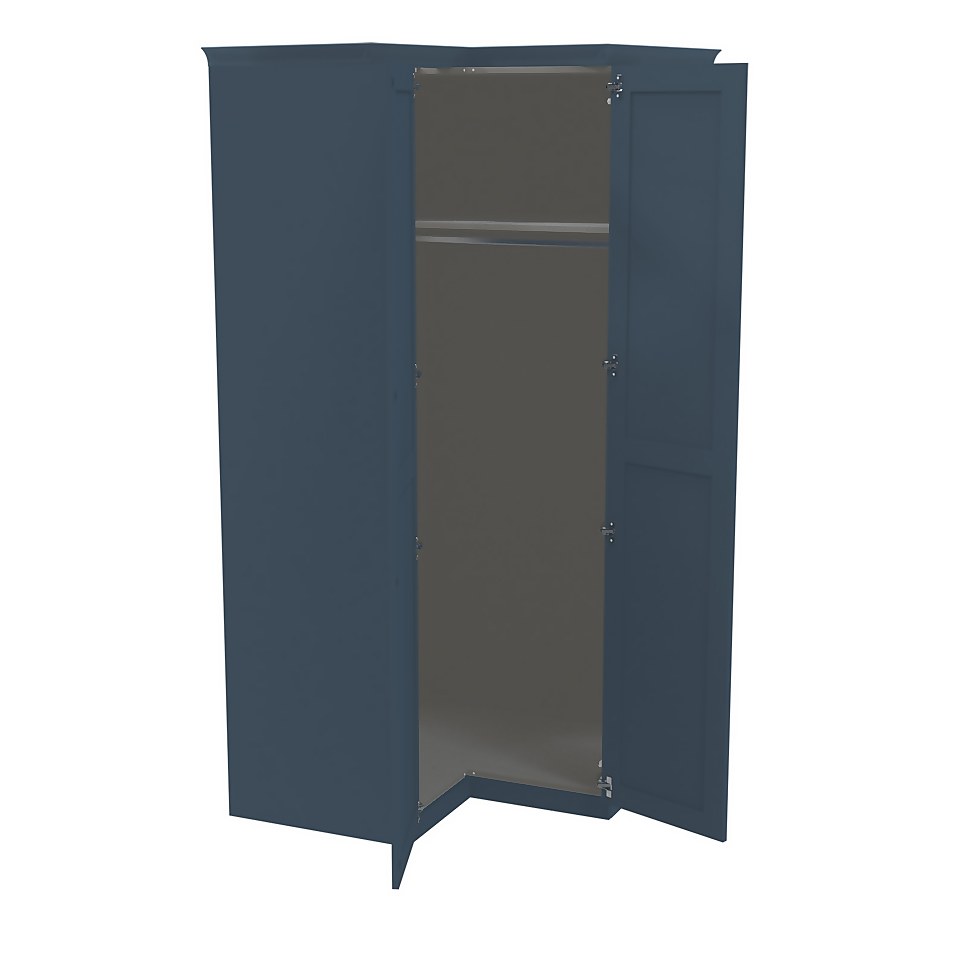House Beautiful Realm Fitted Look Corner Wardrobe, Grey Carcass - Navy Blue Shaker Doors (W) 1103mm x (H) 2256mm