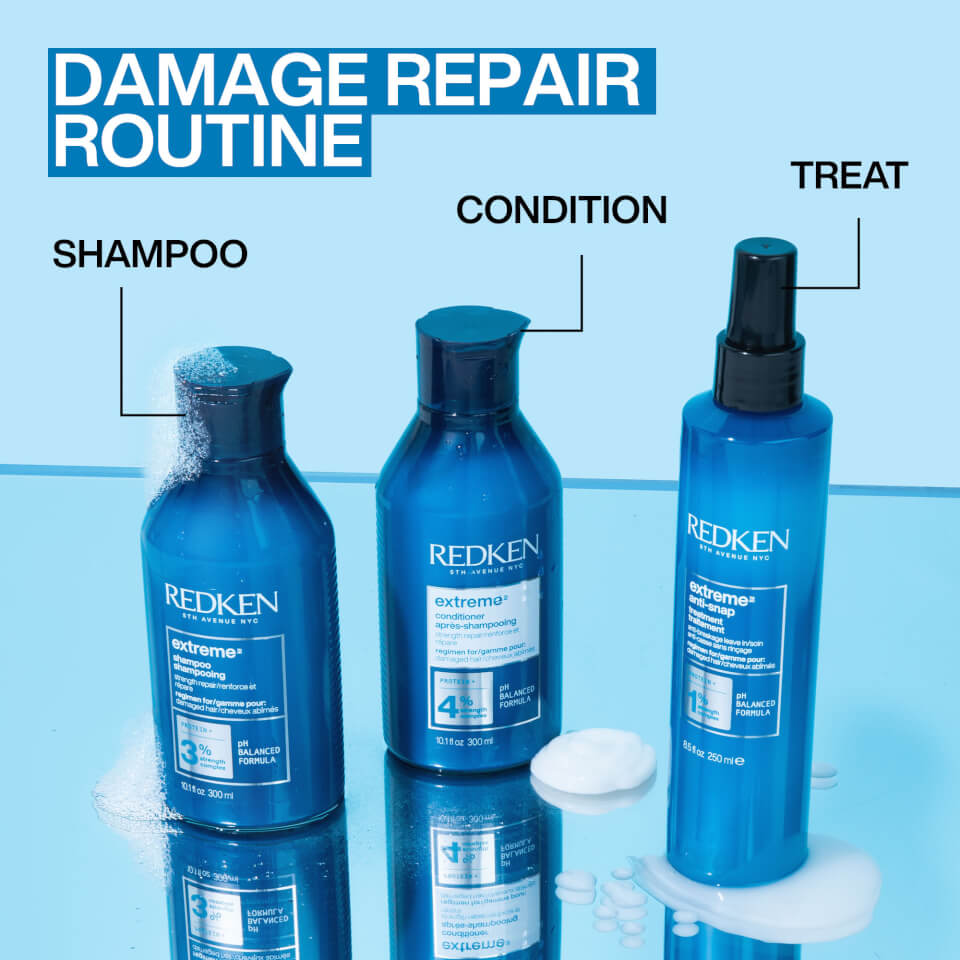 Redken Extreme Shampoo, Conditioner and Anti-Snap Leave-in Treatment Strength Repair Bundle for Damaged Hair