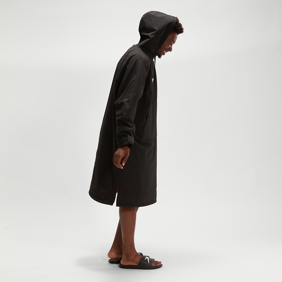 Langärmeliger Poncho für Erwachsene in Schwarz/Rot