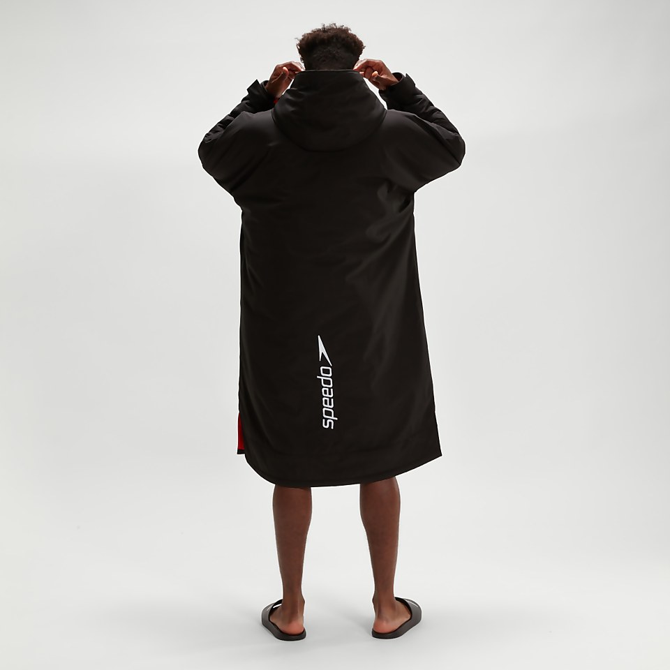 Langärmeliger Poncho für Erwachsene in Schwarz/Rot