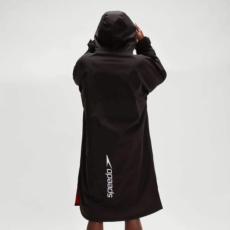 Langärmeliger Poncho für Erwachsene in Schwarz/Rot