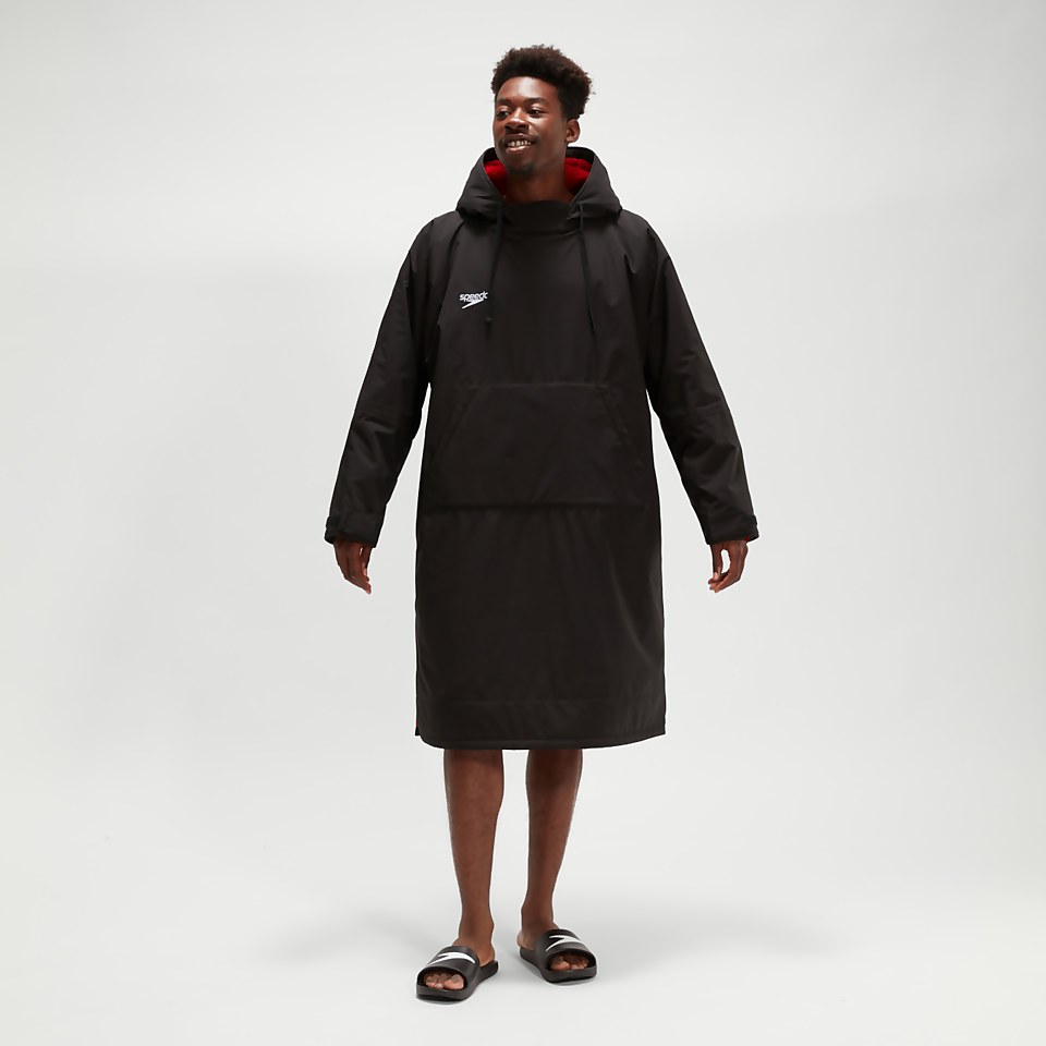 Langärmeliger Poncho für Erwachsene in Schwarz/Rot