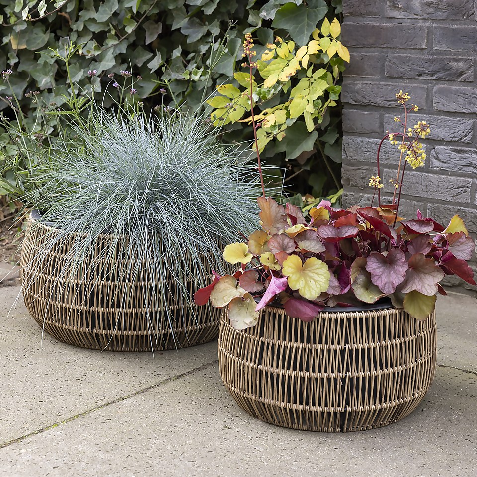Kate Brown Wicker Round Outdoor Planter - Small