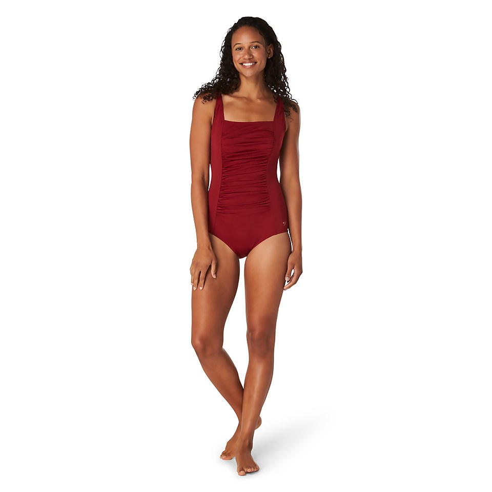 Women's Adjustable Solid Shirred One Piece Red