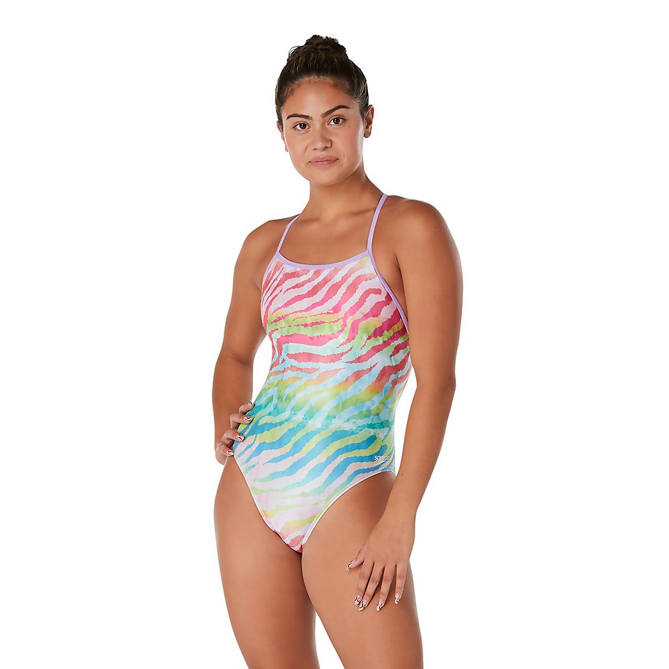 Girl's Printed Double X Back One Piece Blue