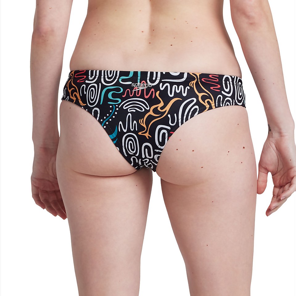Women's Print Cheeky Hipster Bikini Bottom Black