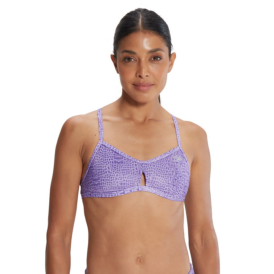 Women's Printed Tie Back Keyhole Bikini Top Purple