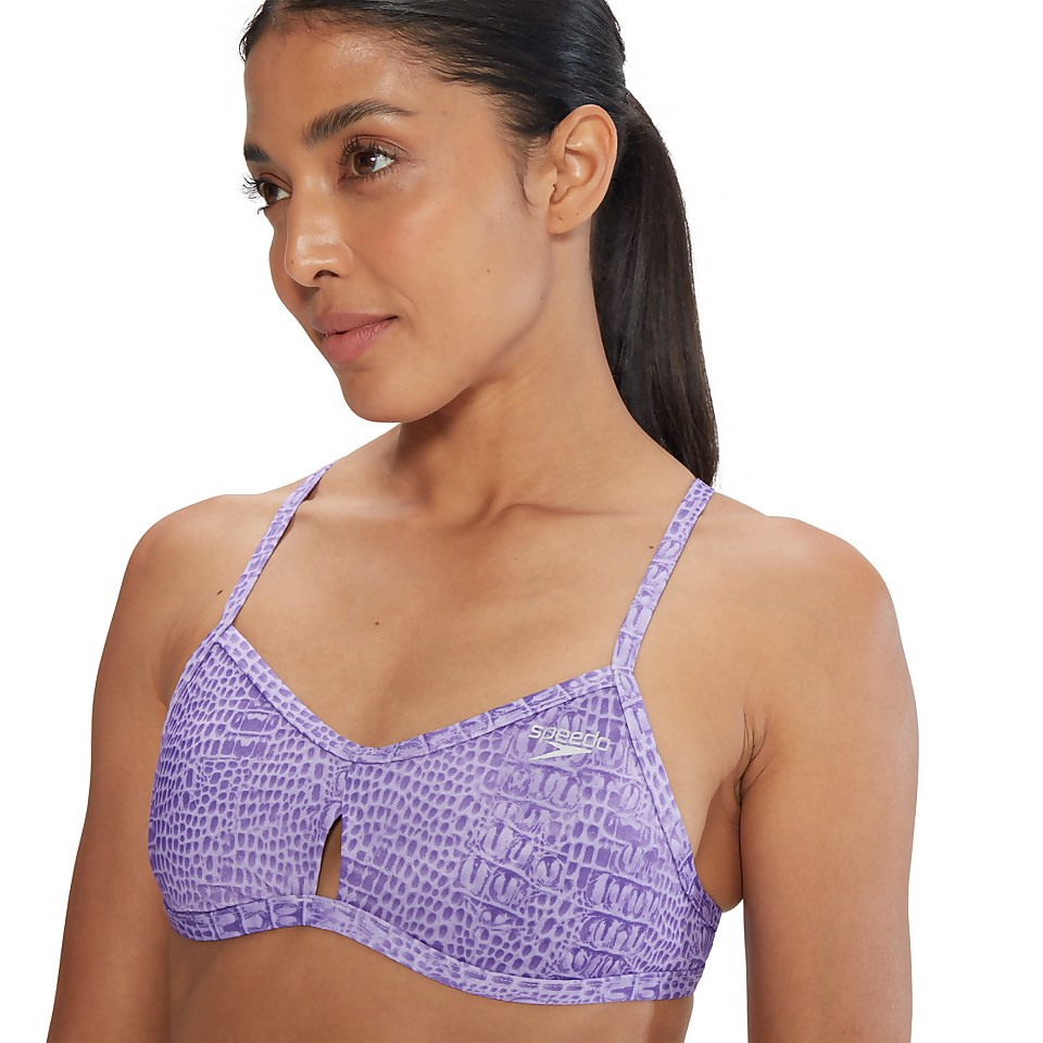 Women's Printed Tie Back Keyhole Bikini Top Purple