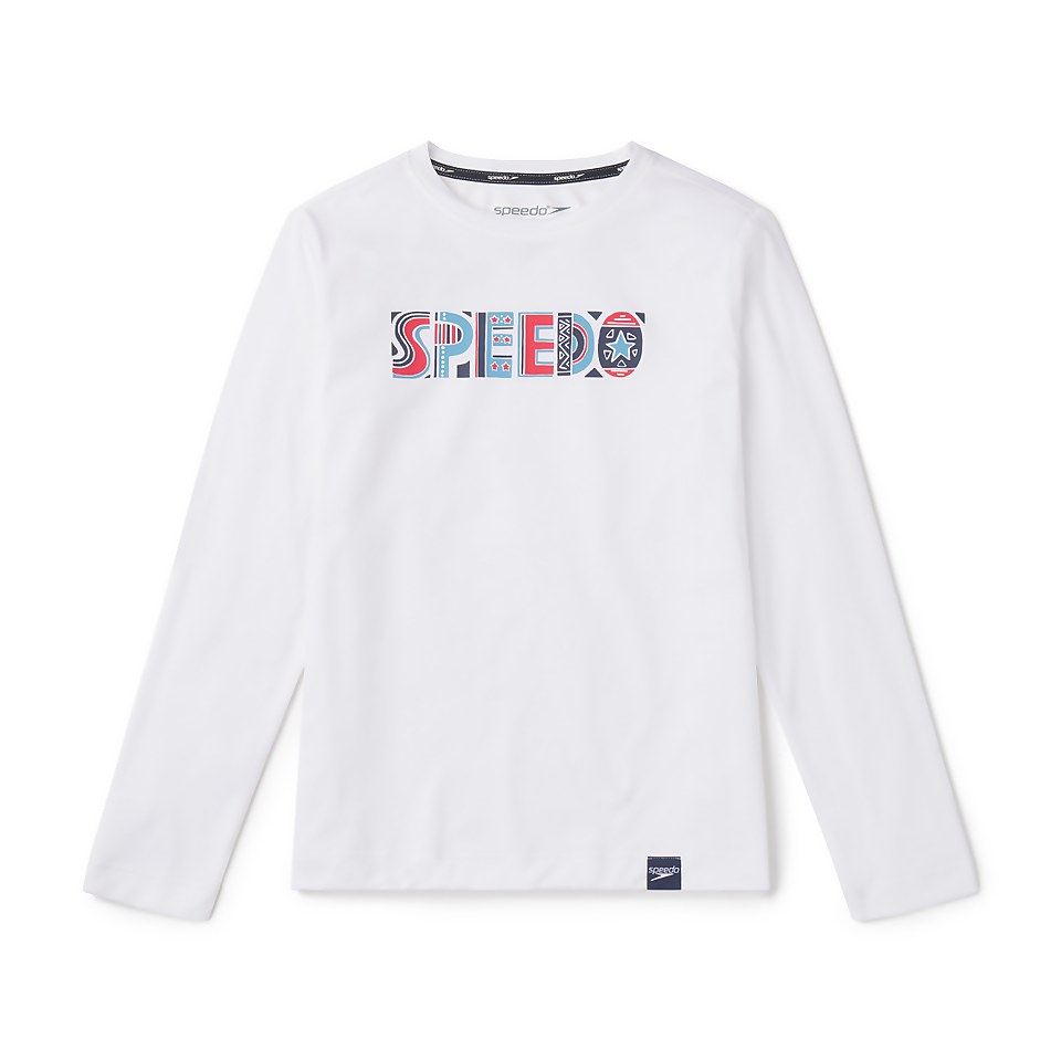 Boy's Long Sleeve Graphic Swim Shirt White