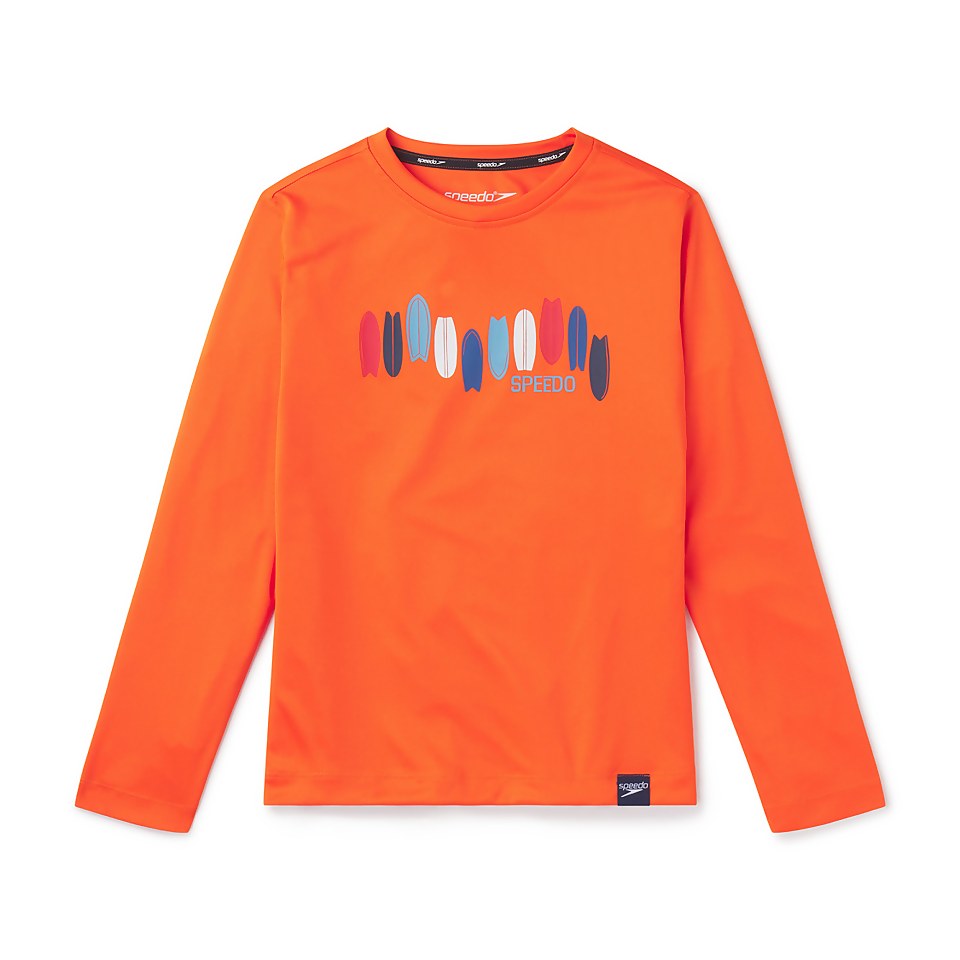 Maillot de bain manches longues et motif graphique pour garçons, orange
