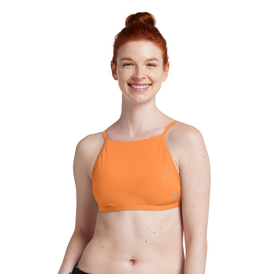 Women's Solid Double Lace Back Bikini Swim Top Orange
