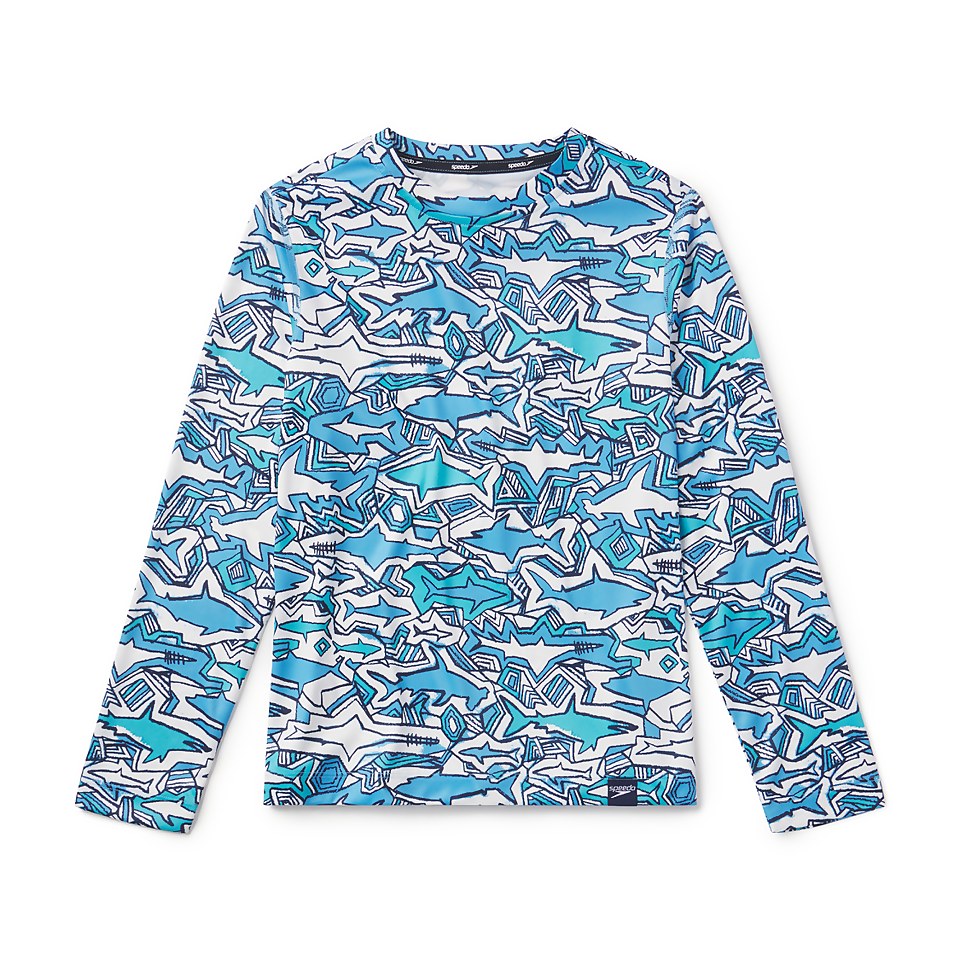 Boy's Long Sleeve Shark Chalk Swim Shirt Blue