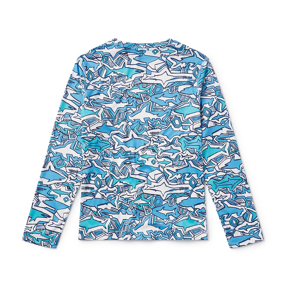 Boy's Long Sleeve Shark Chalk Swim Shirt Blue