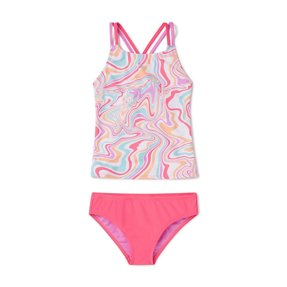 Girl's Printed Two Piece Tankini Set Pink