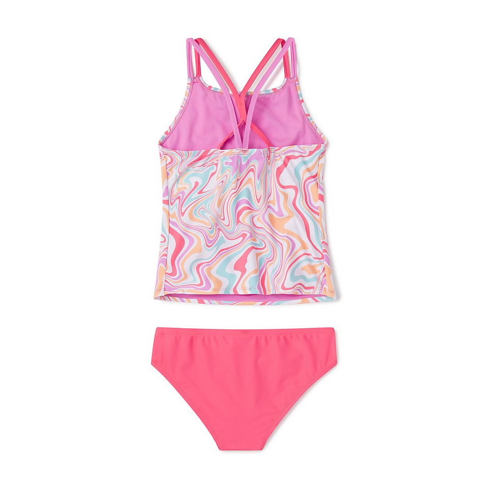Girl's Printed Two Piece Tankini Set Pink