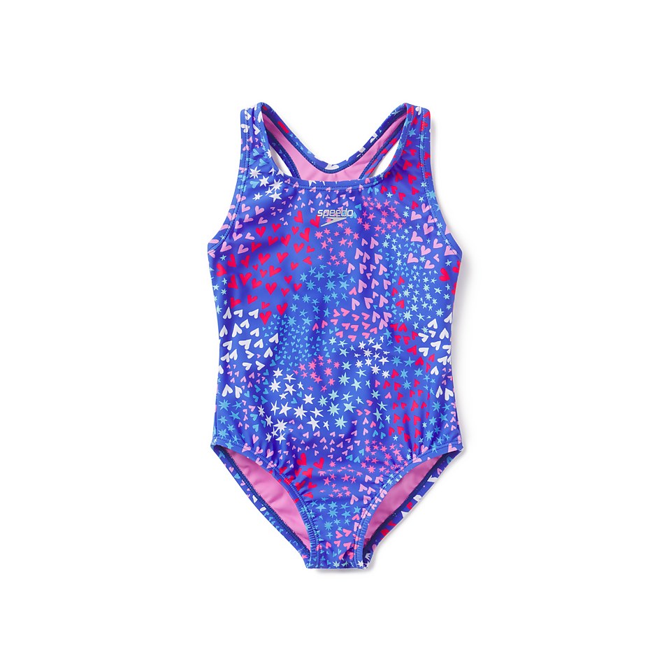 Girl's Racerback Printed One Piece Swimsuit Purple
