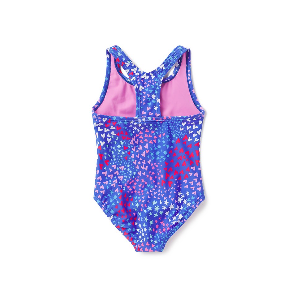 Girl's Racerback Printed One Piece Swimsuit Purple
