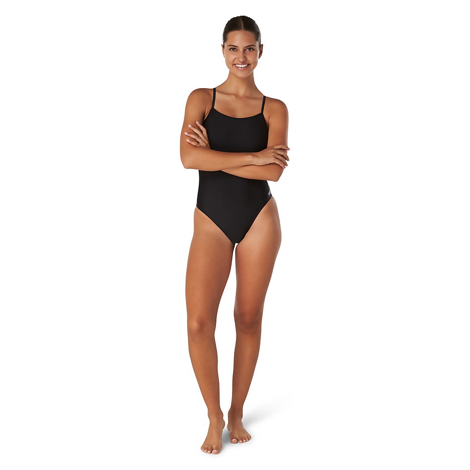 Women's Solid Relay Back with Shelf Bra One Piece Black