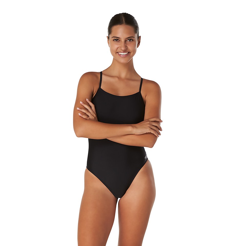 Women's Solid Relay Back with Shelf Bra One Piece Black