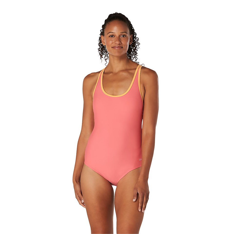 Monopièce dos nageur à double bretelle pour femmes, rose