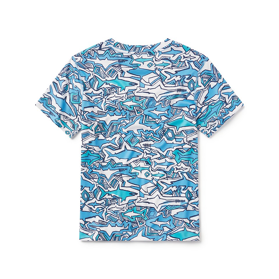 Boy's Short Sleeve Shark Chalk Swim Shirt Blue