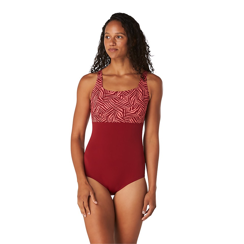 Women's Printed ur Square Neck Adjustable Strap One Piece Swimsuit Red