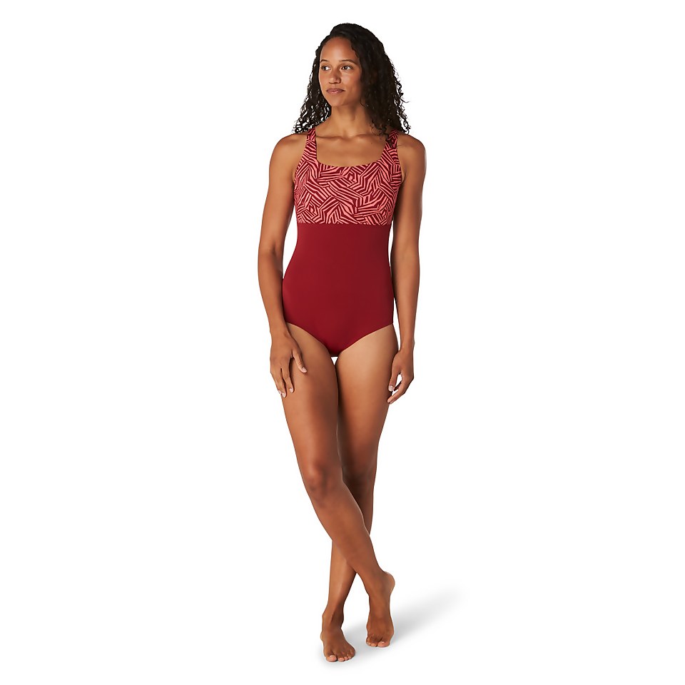 Women's Printed ur Square Neck Adjustable Strap One Piece Swimsuit Red