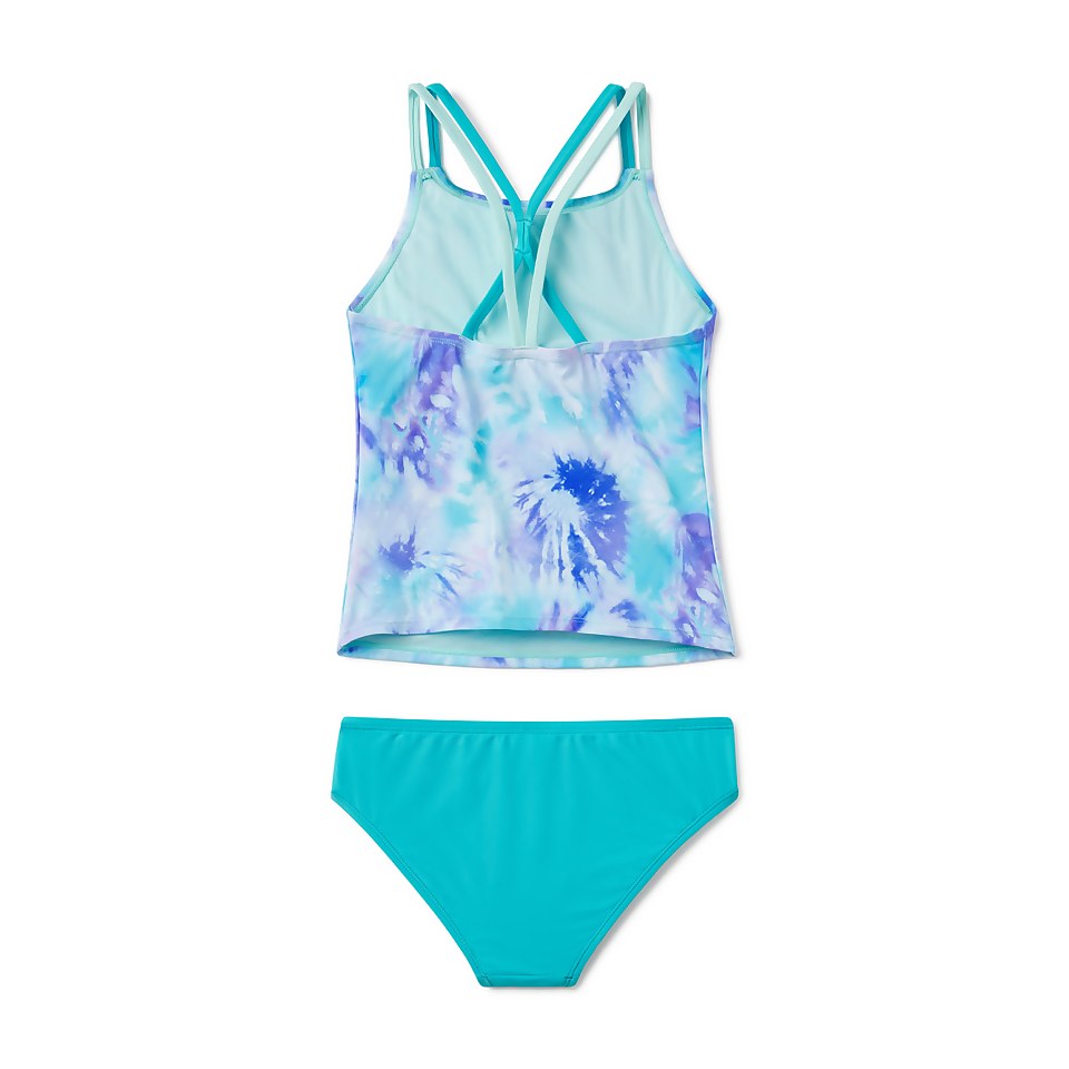 Girl's Printed Two Piece Tankini Set Blue