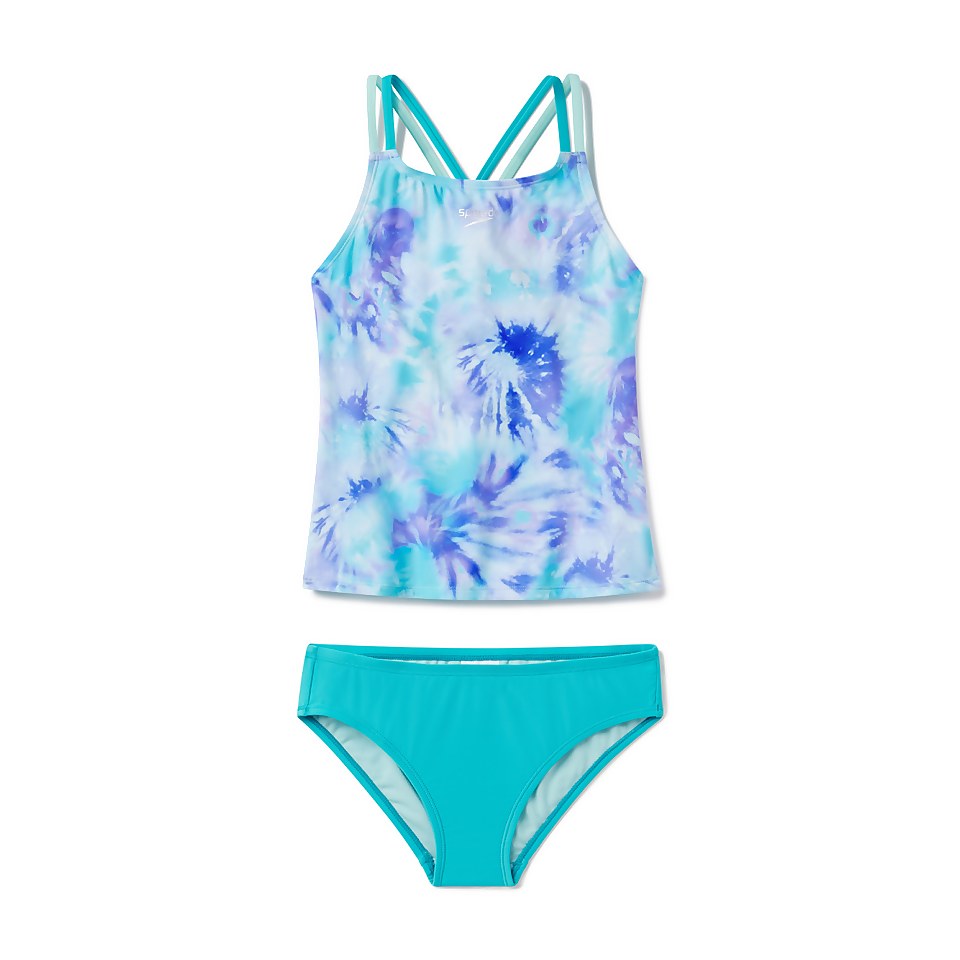 Girl's Printed Two Piece Tankini Set Blue