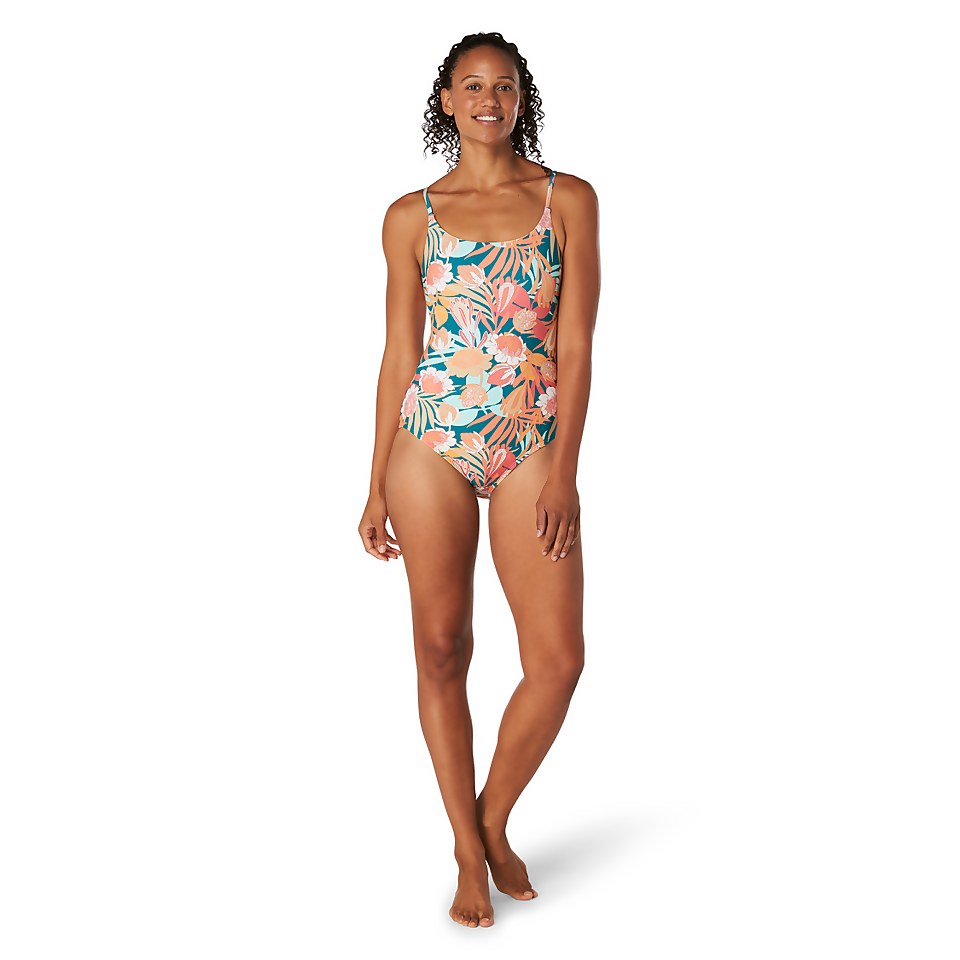 Women's Printed Double Cross Back One Piece Blue