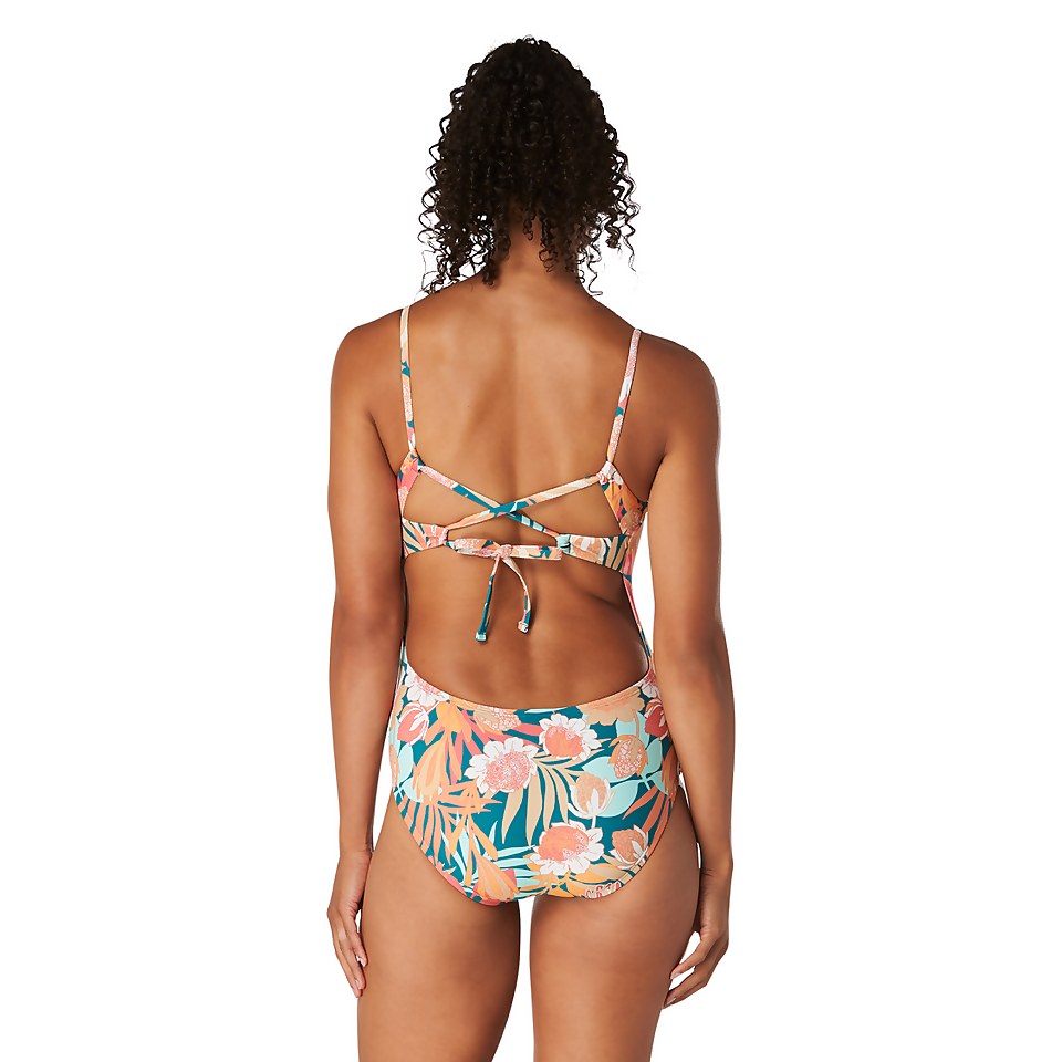 Women's Printed Double Cross Back One Piece Blue