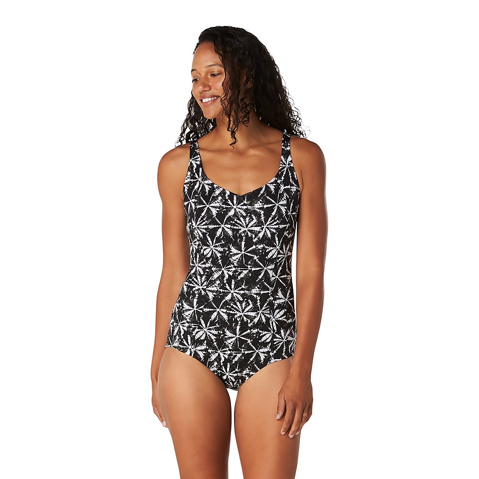 Women's Tie-Dye Printed Sweetheart Neck Adjustable Strap One Piece Swimsuit Black