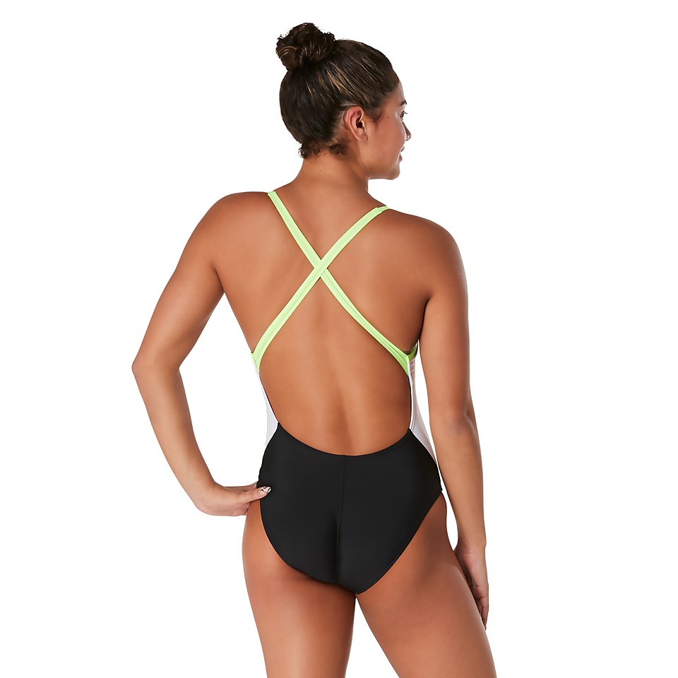 Women's Colorblock Relay Back with Shelf Bra One Piece Black