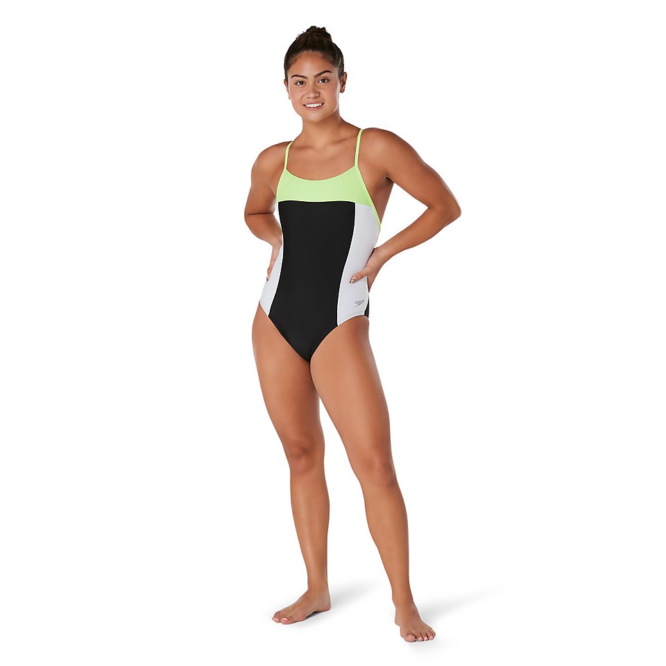 Women's Colorblock Relay Back with Shelf Bra One Piece Black