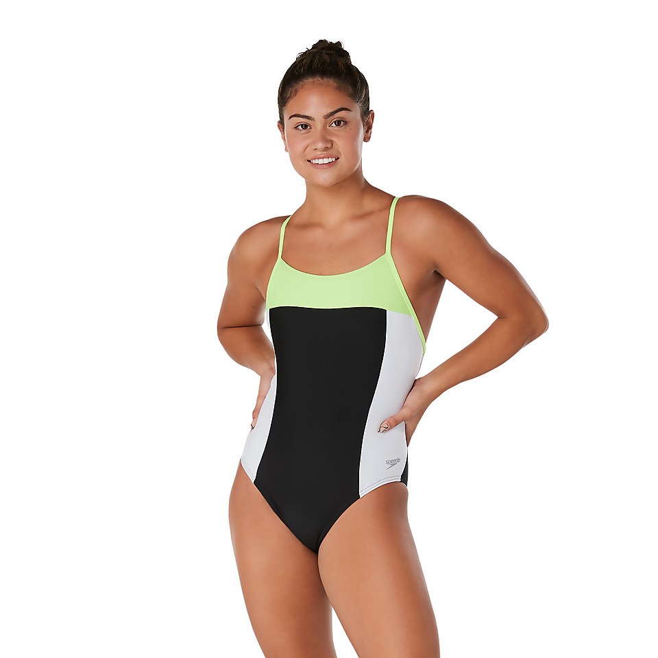 Women's Colorblock Relay Back with Shelf Bra One Piece Black
